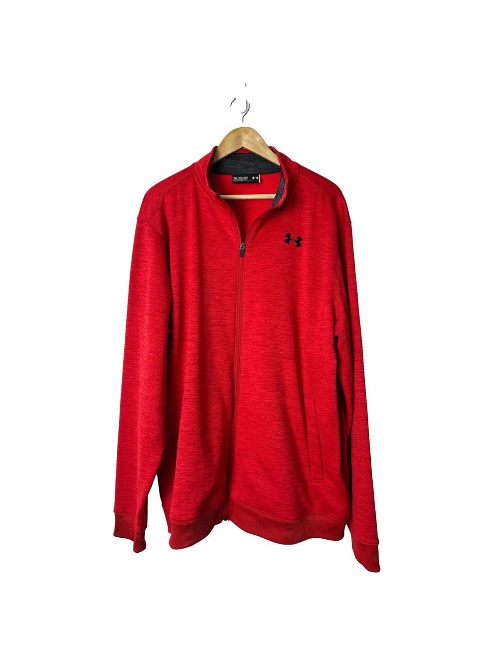 Under Armour Loose Fit Cold Gear Full Zip Sweatshirt Mens 2xl Red Pockets Sporty
